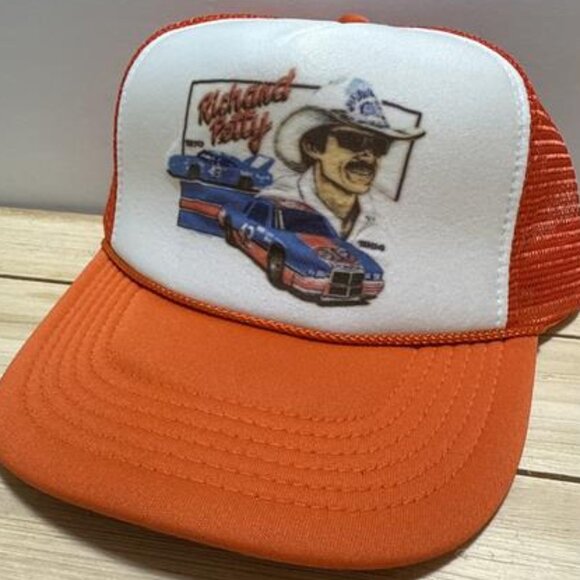 Handmade Accessories - Richard Petty STP Trucker Hat #43 NASCAR Racing Snapback Cap Orange Vintage Styl